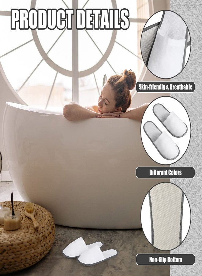 Hercicy 40 Pairs Disposable Non Slip Hotel Slippers Fluffy Closed Toe Spa Slippers Indoor Guest for Men Women Home Wedding Travel Party(White, Gray) - Image 4